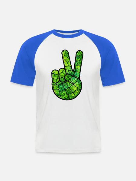 Friedenszeichenhand Grün - Männer Baseball-T-Shirt - Weiß/Royalblau