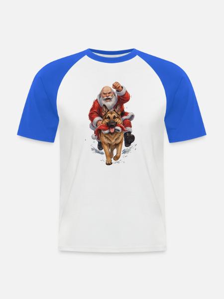 Schäferhund klaut Weihnachtsmannmütze - Männer Baseball-T-Shirt - Weiß/Royalblau