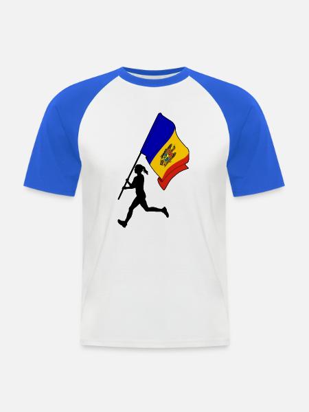 Flagge Moldawien Frau läuft - Männer Baseball-T-Shirt - Weiß/Royalblau