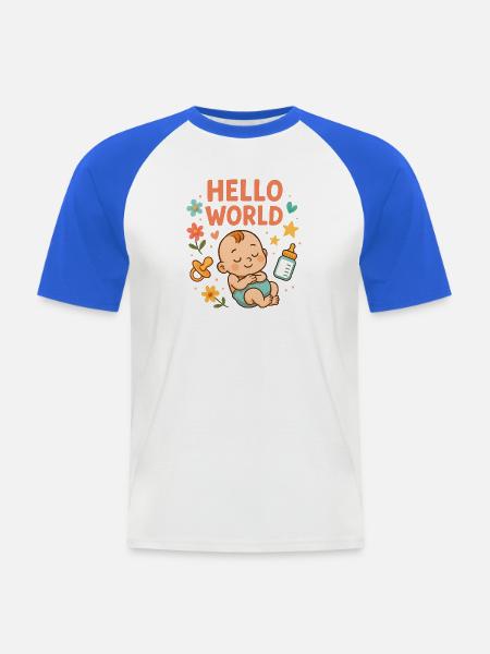 Hello World Baby-Kinderzimmer-Illustration - Männer Baseball-T-Shirt - Weiß/Royalblau