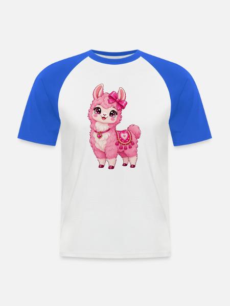 Kawaii Pink Llama mit Herz - Männer Baseball-T-Shirt - Weiß/Royalblau