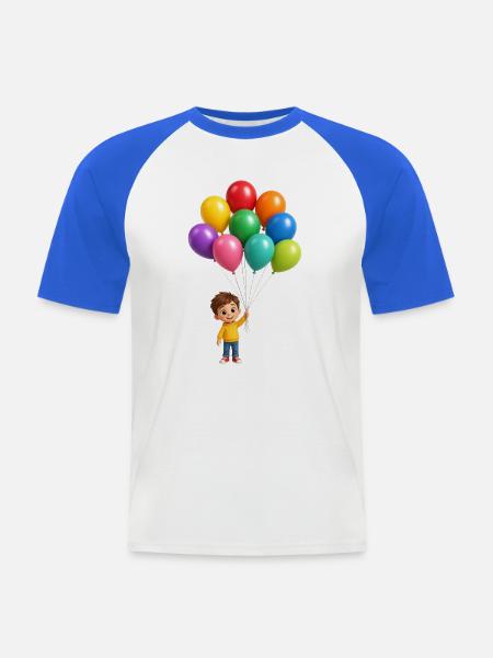 Glückliches Kind mit Regenbogenballons - Männer Baseball-T-Shirt - Weiß/Royalblau