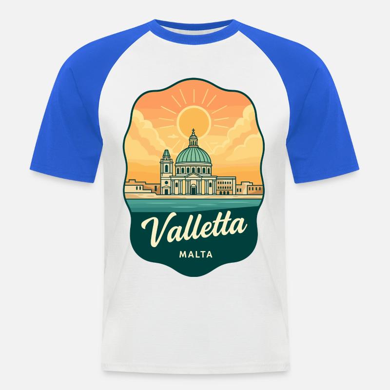 Valletta Malta Retro Sunset Reiseabzeichen - Männer Baseball-T-Shirt - Weiß/Royalblau