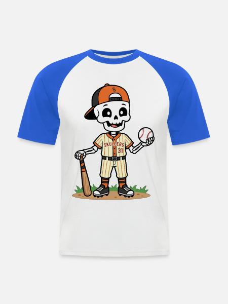 Niedlicher Skelett-Baseballspieler Spooky Halloween - Männer Baseball-T-Shirt - Weiß/Royalblau