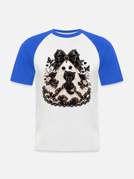 Glamouröse Braut mit schwarzem Kater - Männer Baseball-T-Shirt - Weiß/Royalblau