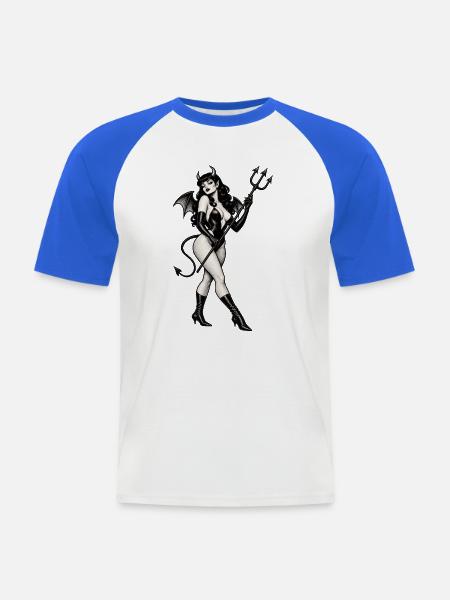 HÖLLE AUF ABSÄTZEN - Männer Baseball-T-Shirt - Weiß/Royalblau