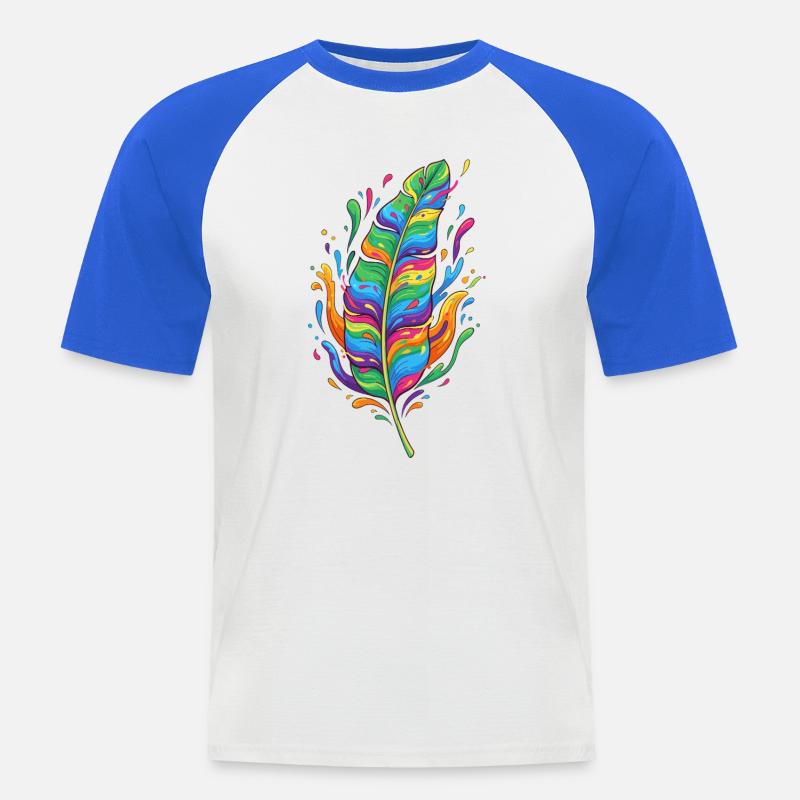 Regenbogenfeder Farbexplosion - Männer Baseball-T-Shirt - Weiß/Royalblau
