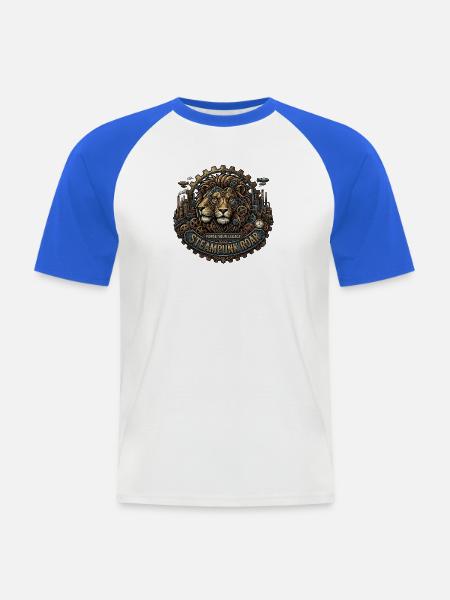Steampunk-Löwe: Schmiede dein Vermächtnis - Männer Baseball-T-Shirt - Weiß/Royalblau
