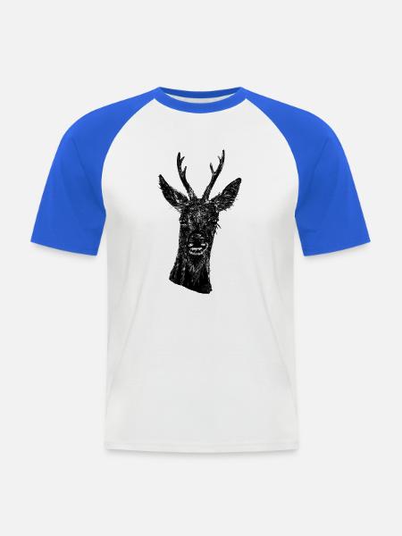 Rehbock Portrait Schwarz - Männer Baseball-T-Shirt - Weiß/Royalblau