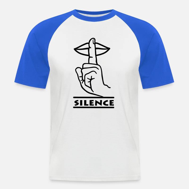 Hand mit Finger Stille Handgeste 'STILLE' - Männer Baseball-T-Shirt - Weiß/Royalblau