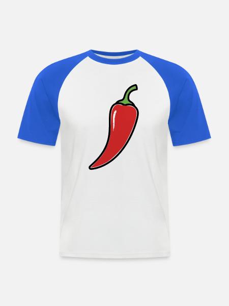 Chili Schote Scharf Comic - Männer Baseball-T-Shirt - Weiß/Royalblau