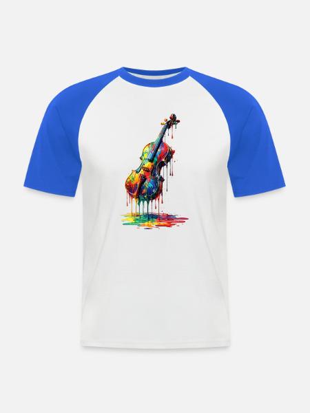 Violin med dryppende maling - Kortærmet herre-baseballshirt - hvid/kongeblå