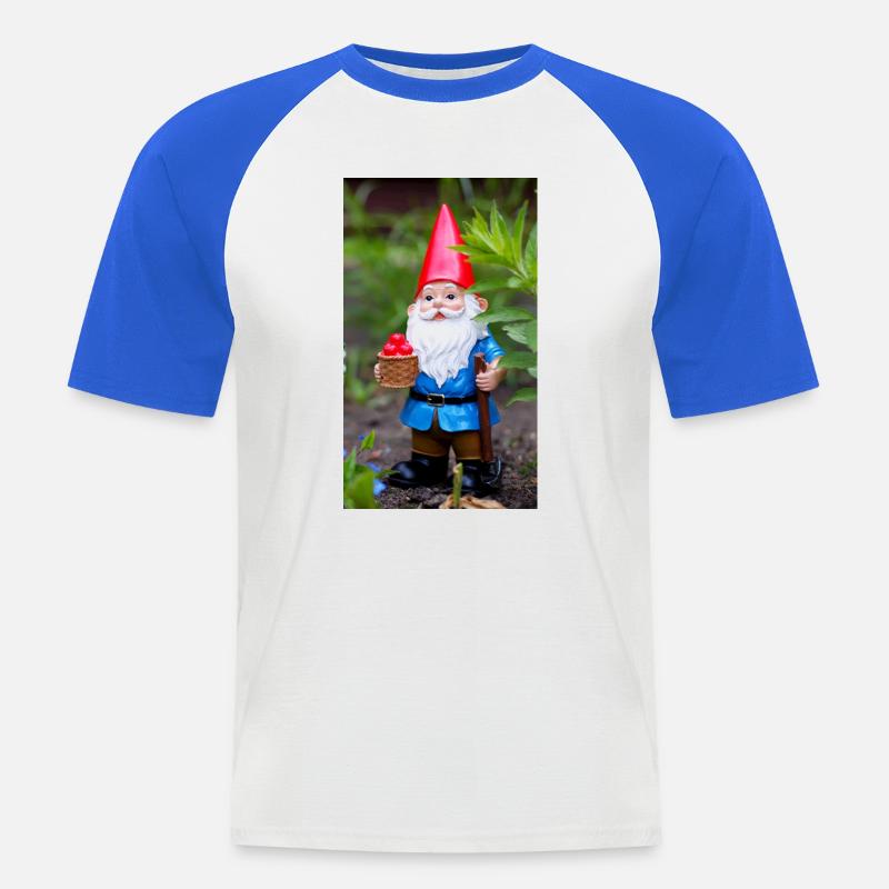 Gartengnom mit Korb - Männer Baseball-T-Shirt - Weiß/Royalblau