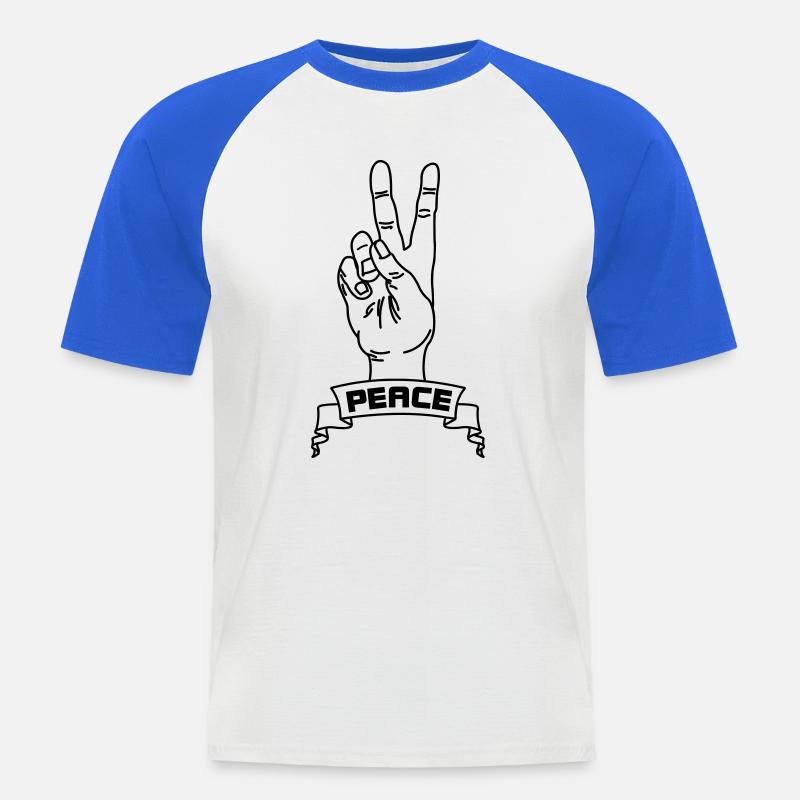 Handgesten Frieden mit Friedenstext - Männer Baseball-T-Shirt - Weiß/Royalblau