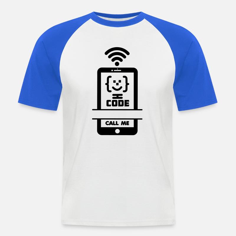 Call me phone coder gezchtje - Männer Baseball-T-Shirt - Weiß/Royalblau