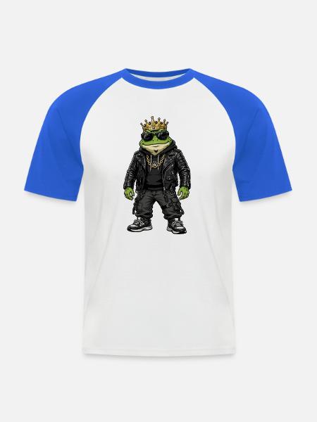 Crowned Frog Streetwear - Männer Baseball-T-Shirt - Weiß/Royalblau