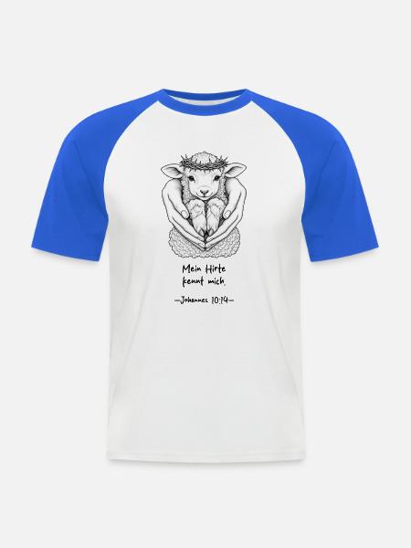Jesus – Der gute Hirte - Männer Baseball-T-Shirt - Weiß/Royalblau