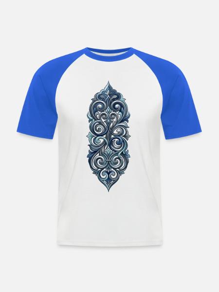Barockes elegantes blaues Ornament - Männer Baseball-T-Shirt - Weiß/Royalblau