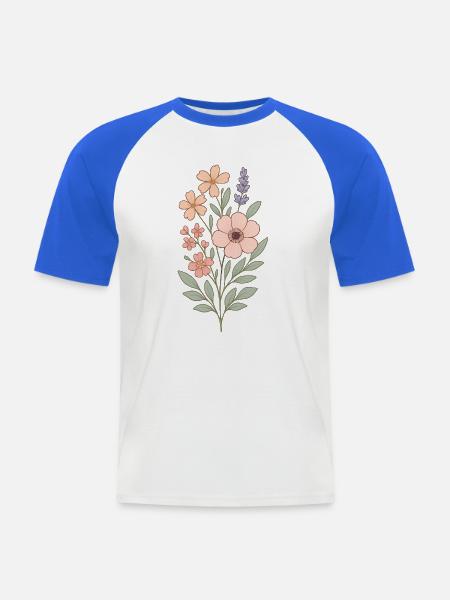 Pastellblumen Aquarellstrauß - Männer Baseball-T-Shirt - Weiß/Royalblau