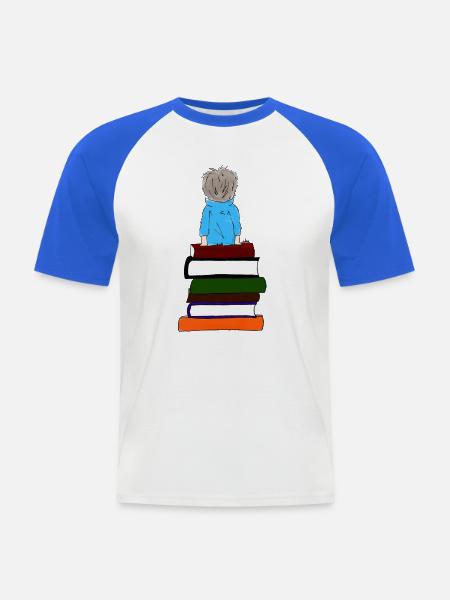 Junge auf Buchstapel Buchliebhaber  - Männer Baseball-T-Shirt - Weiß/Royalblau