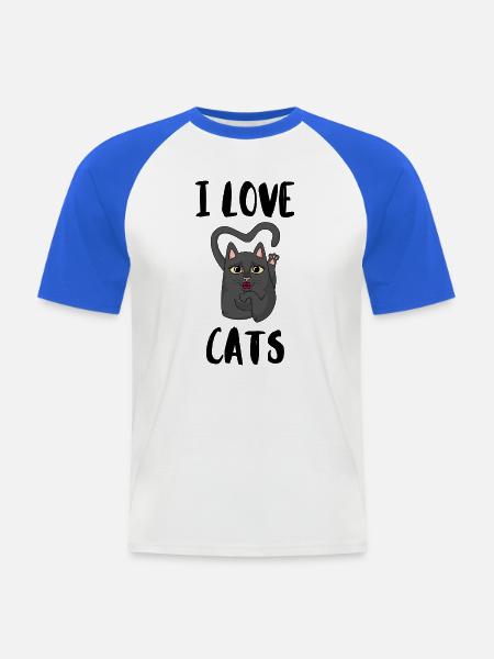 Ich liebe Katzen - Männer Baseball-T-Shirt - Weiß/Royalblau