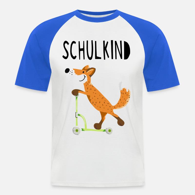 Endlich Schuldkind - Kleiner Fuchs mit Roller - Männer Baseball-T-Shirt - Weiß/Royalblau