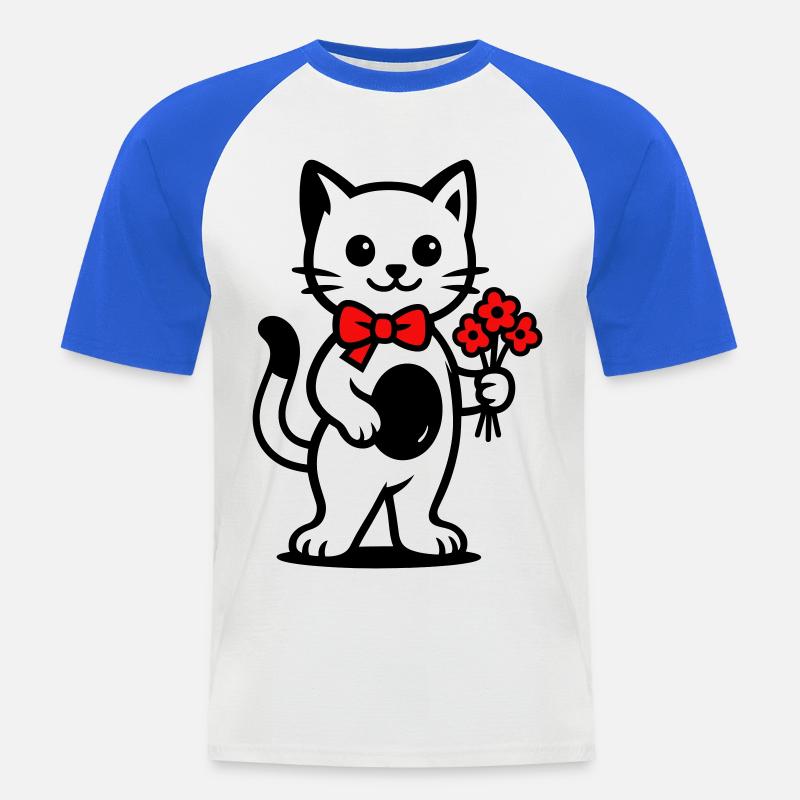 Kawaii cat lover with red ribbon - Men's Baseball T-Shirt - white/royal blue
