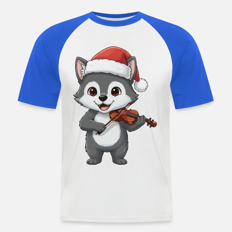 Weihnachtswolf-Tier spielt Geigenkunst - Männer Baseball-T-Shirt - Weiß/Royalblau