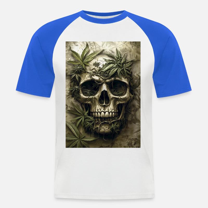 Schädel mit Hanfblättern - Männer Baseball-T-Shirt - Weiß/Royalblau