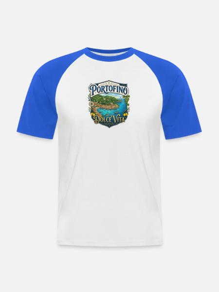 Portofino Dolce Vita Schilddesign - Männer Baseball-T-Shirt - Weiß/Royalblau