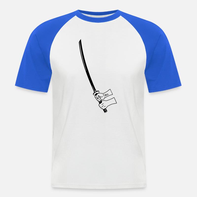 Samurai Busihdo Katana mit zwei Händen - Männer Baseball-T-Shirt - Weiß/Royalblau