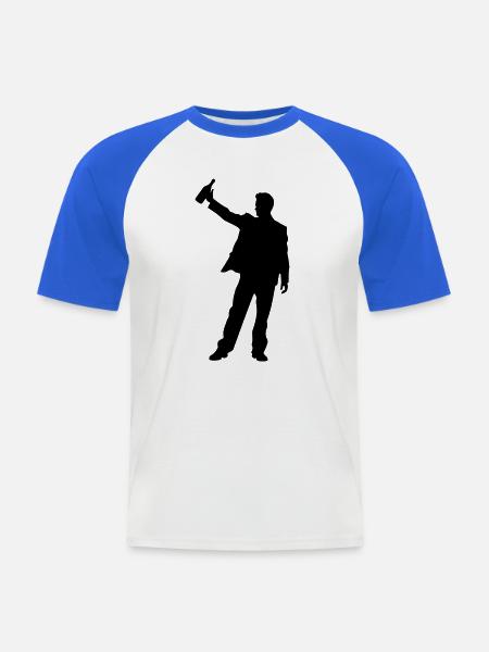 Mann beim Anstoßen Silhouette - Männer Baseball-T-Shirt - Weiß/Royalblau