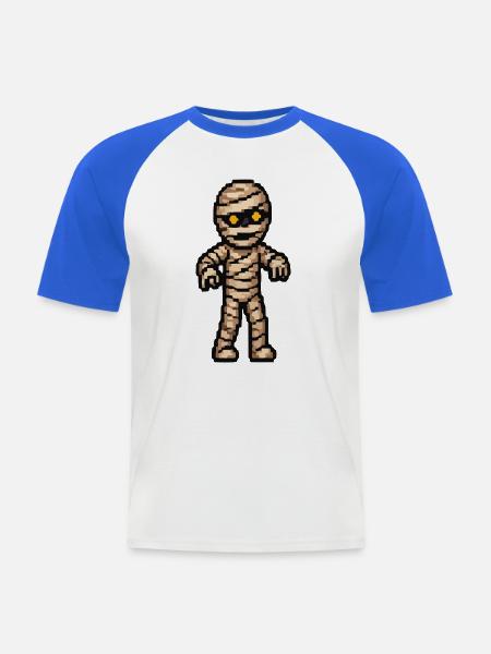 Pixelmummy mit goldenen Augen - Männer Baseball-T-Shirt - Weiß/Royalblau