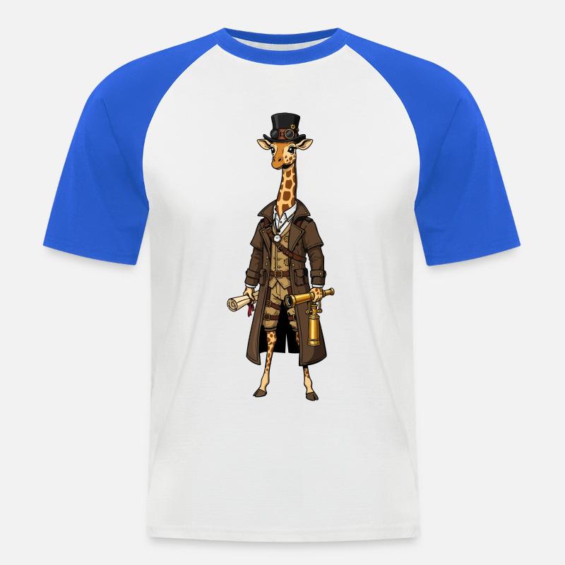 Giraffe Explorer Steampunk Chic Zylinder - Männer Baseball-T-Shirt - Weiß/Royalblau