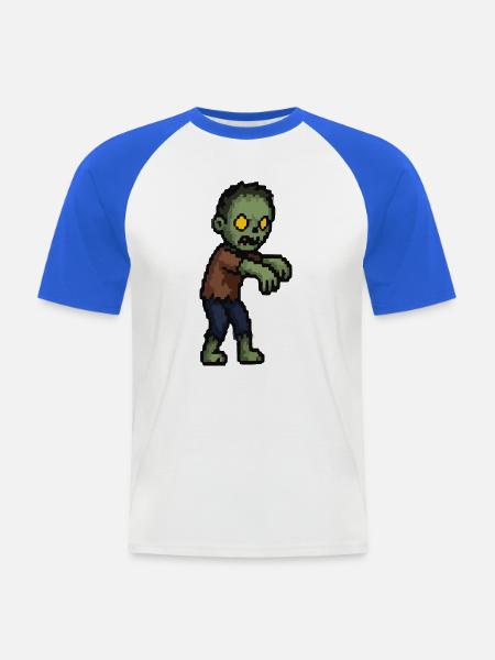Pixelzombie mit Gelben Augen - Männer Baseball-T-Shirt - Weiß/Royalblau