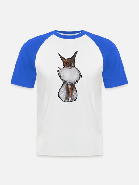 Verspieltes Calico-Katzenporträt - Männer Baseball-T-Shirt - Weiß/Royalblau