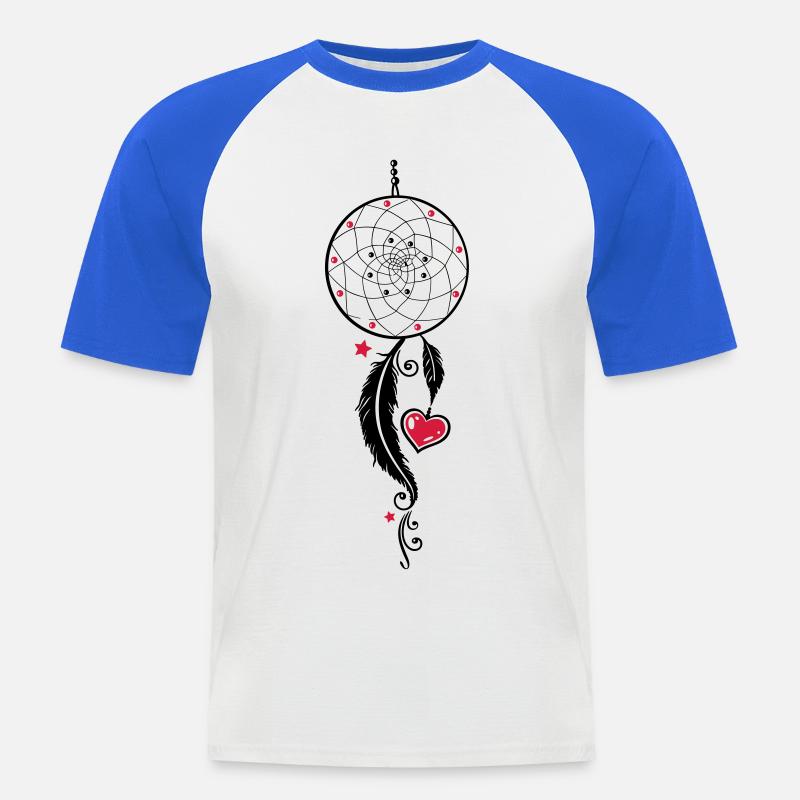 Dreamcatcher con cuore, piume, stelle e perle. - Maglia da baseball a manica corta da uomo - bianco/blu royal