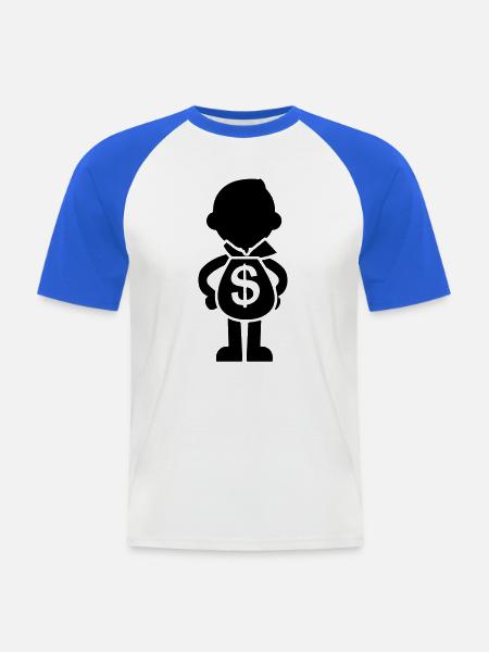 Geldsack in den Händen - Männer Baseball-T-Shirt - Weiß/Royalblau
