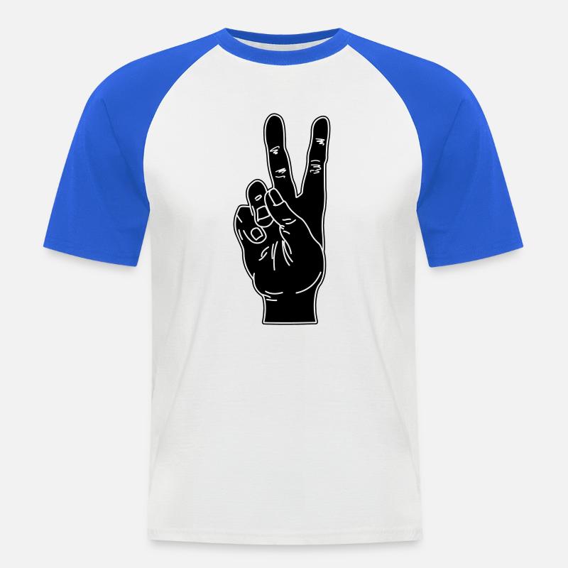 Geste de la main noire paix - T-shirt baseball manches courtes Homme - blanc/bleu royal