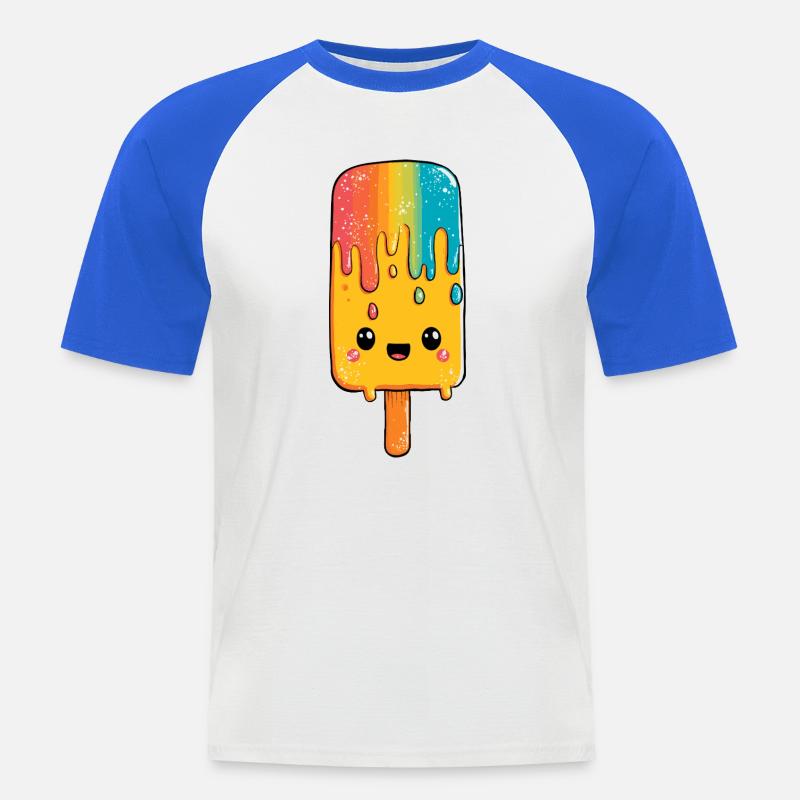 Regenbogen-Popsicle Glück - Männer Baseball-T-Shirt - Weiß/Royalblau