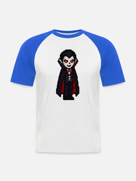 Vampirischer Cartoon Look mit Cape - Männer Baseball-T-Shirt - Weiß/Royalblau