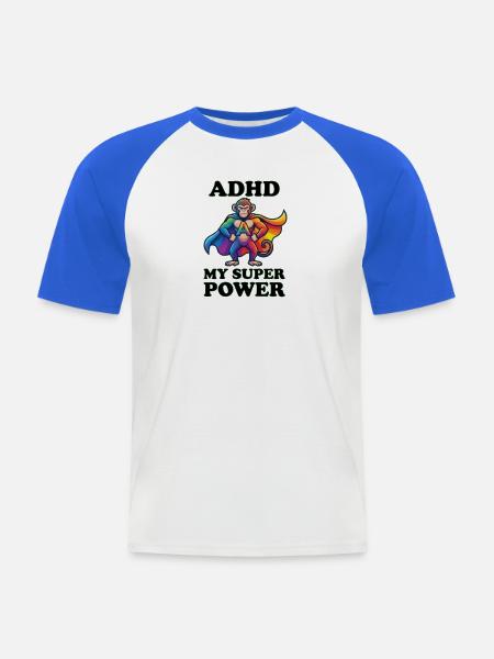 ADHD Super Power | SuperApe - Männer Baseball-T-Shirt - Weiß/Royalblau