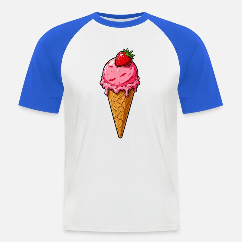 Erdbeere Eis Kugel - Männer Baseball-T-Shirt - Weiß/Royalblau