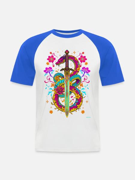 Bunter Schlangenschwertblumen-Design. - Männer Baseball-T-Shirt - Weiß/Royalblau