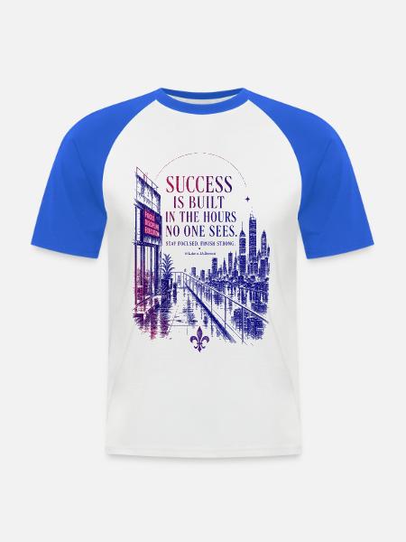 Success Quote – Focus, Discipline & Motivation - Männer Baseball-T-Shirt - Weiß/Royalblau