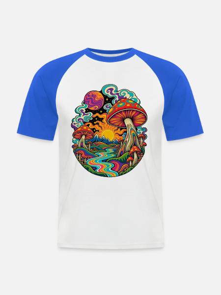 Psychedelische Pilzlandschaft - Männer Baseball-T-Shirt - Weiß/Royalblau