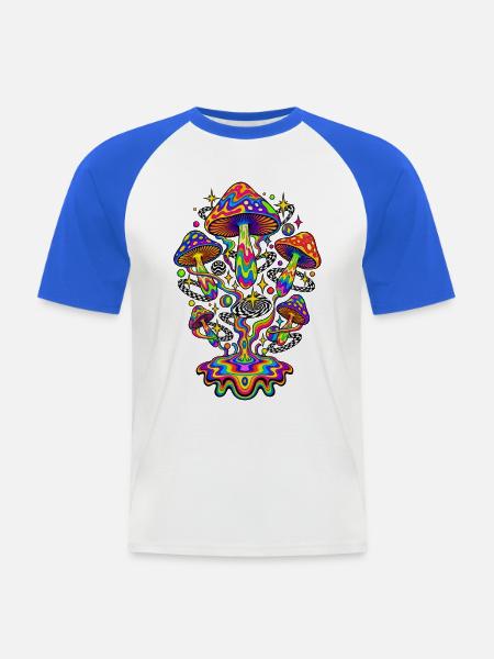 Psychedelic Rainbow Mushrooms - Männer Baseball-T-Shirt - Weiß/Royalblau