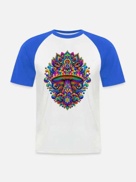 Psychedelischer Augenpilz Mandala - Männer Baseball-T-Shirt - Weiß/Royalblau