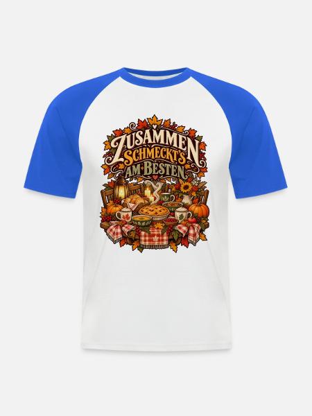 Gutes Essen, liebe Menschen - Männer Baseball-T-Shirt - Weiß/Royalblau