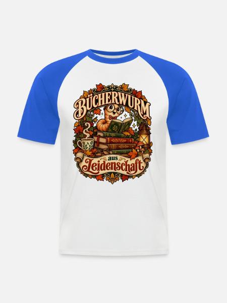 Bücherwurm aus Leidenschaft - Männer Baseball-T-Shirt - Weiß/Royalblau